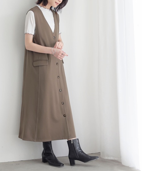 n'OrLABEL（ノアールレーベル）の「【機能素材】『リブカットソー＆前あきワンピースセット』（ワンピース・レディース・ブラック/モカ・1/2）」の19枚目の写真