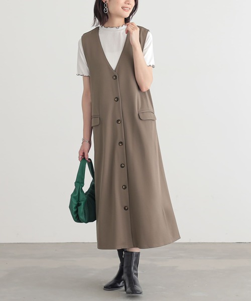 n'OrLABEL（ノアールレーベル）の「【機能素材】『リブカットソー＆前あきワンピースセット』（ワンピース・レディース・ブラック/モカ・1/2）」の15枚目の写真