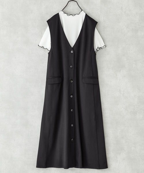 n'OrLABEL（ノアールレーベル）の「【機能素材】『リブカットソー＆前あきワンピースセット』（ワンピース・レディース・ブラック/モカ・1/2）」の14枚目の写真