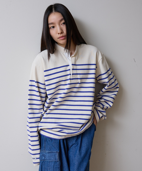 ABAHOUSE（アバハウス）の「【BARBARRIAN / バーバリアン】12ozHEAVYHEAVY WEIGHT HENLEY LONG /ポロシャツ/ラガーシャツ/ユニセックス【WEB限定】（ポロシャツ・メンズ・ブルー・S/M/L/XL）」の2枚目の写真