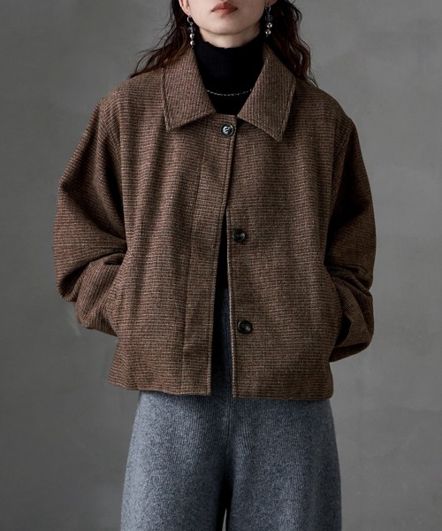 チェックツイードコクーンスリーブジャケット（ブルゾン）｜etoll