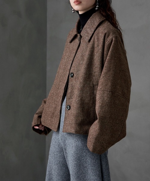 【THE TOKYO/ザトウキョウ】 アーリーツイードコクーンブルゾン チェックツイードコクーンスリーブジャケット（ブルゾン）｜etoll