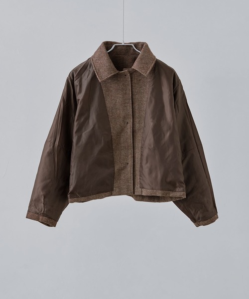 チェックツイードコクーンスリーブジャケット（ブルゾン）｜etoll