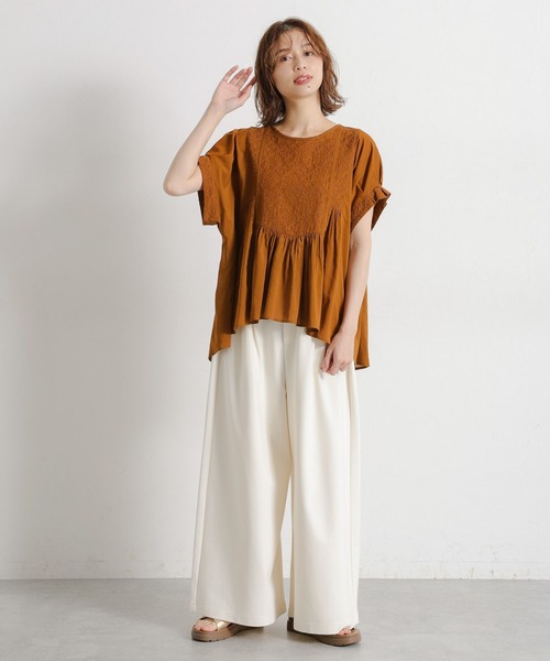 studio CLIP（スタディオクリップ）の「シルケットポンチタックワイドパンツ[プチサイズあり]（その他パンツ・レディース・ブラック/オフホワイト/スモーク・FREE/PF）」の8枚目の写真