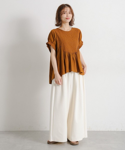 studio CLIP（スタディオクリップ）の「シルケットポンチタックワイドパンツ[プチサイズあり]（その他パンツ・レディース・ブラック/オフホワイト/スモーク・FREE/PF）」の9枚目の写真