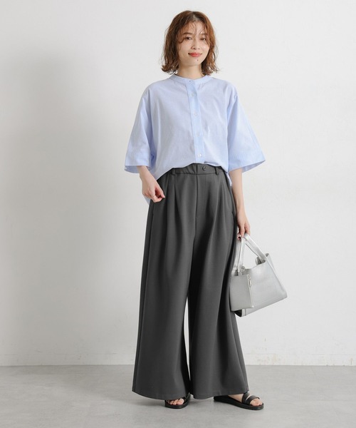 studio CLIP（スタディオクリップ）の「シルケットポンチタックワイドパンツ[プチサイズあり]（その他パンツ・レディース・ブラック/オフホワイト/スモーク・FREE/PF）」の12枚目の写真