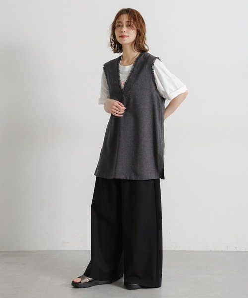 studio CLIP（スタディオクリップ）の「シルケットポンチタックワイドパンツ[プチサイズあり]（その他パンツ・レディース・ブラック/オフホワイト/スモーク・FREE/PF）」の17枚目の写真