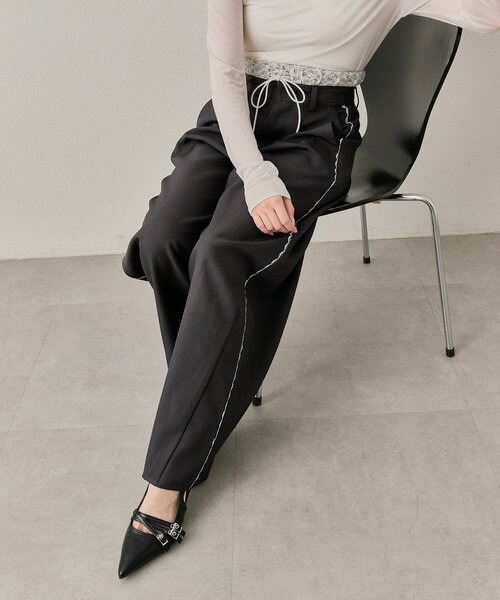 mline（エムライン）の「[mline]【新色BRN登場！】レースレイヤード スラックスパンツ（その他パンツ・レディース・ブラック/チャコールグレー/ベージュ/ブラウン・1/2）」の15枚目の写真