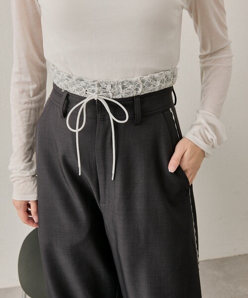 mline（エムライン）の「[mline]【新色BRN登場！】レースレイヤード スラックスパンツ（その他パンツ・レディース・ブラック/チャコールグレー/ベージュ/ブラウン・1/2）」の19枚目の写真