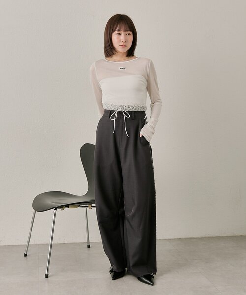 mline（エムライン）の「[mline]【新色BRN登場！】レースレイヤード スラックスパンツ（その他パンツ・レディース・ブラック/チャコールグレー/ベージュ/ブラウン・1/2）」の20枚目の写真