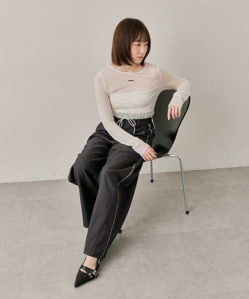 mline（エムライン）の「[mline]【新色BRN登場！】レースレイヤード スラックスパンツ（その他パンツ・レディース・ブラック/チャコールグレー/ベージュ/ブラウン・1/2）」の22枚目の写真