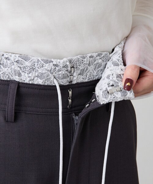 mline（エムライン）の「[mline]【新色BRN登場！】レースレイヤード スラックスパンツ（その他パンツ・レディース・ブラック/チャコールグレー/ベージュ/ブラウン・1/2）」の5枚目の写真