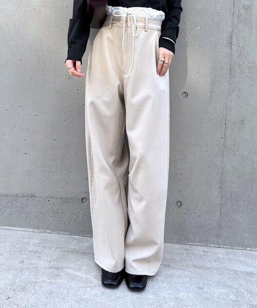 mline（エムライン）の「[mline]【新色BRN登場！】レースレイヤード スラックスパンツ（その他パンツ・レディース・ブラック/チャコールグレー/ベージュ/ブラウン・1/2）」の10枚目の写真