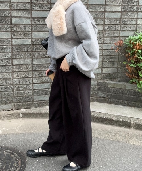 DRAW(ドロー)の「DRAW(ドロー) / 2タック ハイウエスト タックポケット ベルト付きパンツ(スラックス・レディース・アイボリー/ブラック/グレー・LARGE/MEDIUM)」の1枚目の写真