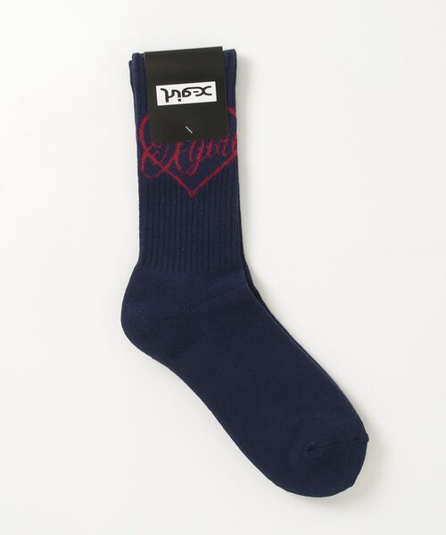 X-girl(エックスガール)の「HEART SCRIPT LOGO RIB SOCKS(ソックス/靴下・レディース・ネイビー/ホワイト/ブラック・ONE SIZE)」の8枚目の写真