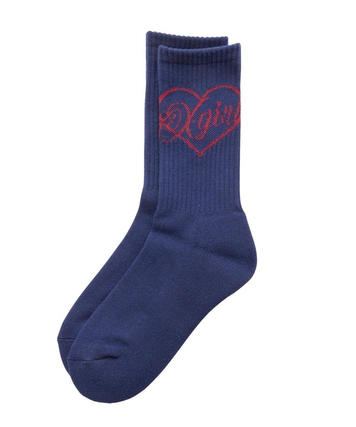 X-girl(エックスガール)の「HEART SCRIPT LOGO RIB SOCKS(ソックス/靴下・レディース・ネイビー/ホワイト/ブラック・ONE SIZE)」の3枚目の写真