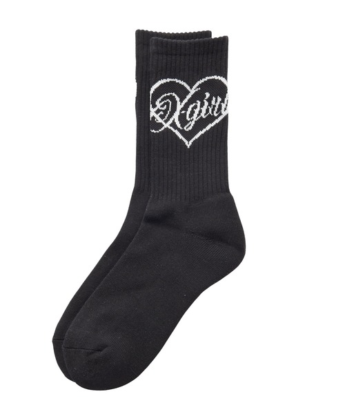 X-girl(エックスガール)の「HEART SCRIPT LOGO RIB SOCKS(ソックス/靴下・レディース・ネイビー/ホワイト/ブラック・ONE SIZE)」の2枚目の写真