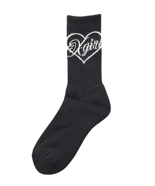 X-girl(エックスガール)の「HEART SCRIPT LOGO RIB SOCKS(ソックス/靴下・レディース・ネイビー/ホワイト/ブラック・ONE SIZE)」の4枚目の写真