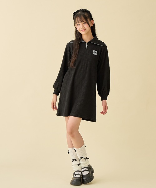 Amourire girl（アムリールガール）の「ハーフジップ ニットソーワンピース（ワンピース・キッズ・ブラック/オフホワイト・130cm/160cm/140cm/150cm）」の22枚目の写真