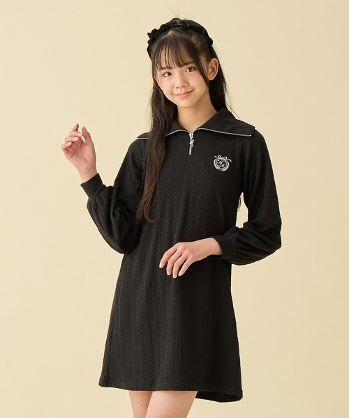 Amourire girl（アムリールガール）の「ハーフジップ ニットソーワンピース（ワンピース・キッズ・ブラック/オフホワイト・130cm/160cm/140cm/150cm）」の21枚目の写真