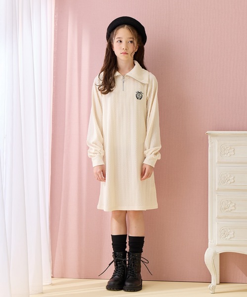 Amourire girl（アムリールガール）の「ハーフジップ ニットソーワンピース（ワンピース・キッズ・ブラック/オフホワイト・130cm/160cm/140cm/150cm）」の14枚目の写真