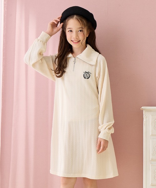 Amourire girl（アムリールガール）の「ハーフジップ ニットソーワンピース（ワンピース・キッズ・ブラック/オフホワイト・130cm/160cm/140cm/150cm）」の4枚目の写真