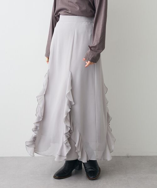 CRAFT STANDARD BOUTIQUE(クラフトスタンダードブティック)の「ラッフルロングスカート(スカート・レディース・グレー/ブラック/ブルーグリーン・FREE)」の1枚目の写真