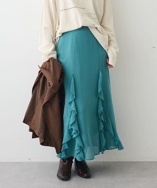 CRAFT STANDARD BOUTIQUE(クラフトスタンダードブティック)の「ラッフルロングスカート(スカート・レディース・グレー/ブラック/ブルーグリーン・FREE)」の3枚目の写真