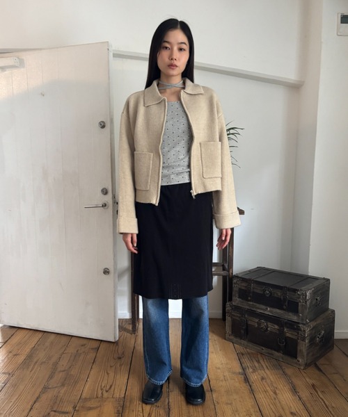 FUULLY STUDIO(フーリィーステューディオ)の「バイカラーニットZIPカーディガン(カーディガン/ボレロ・レディース・キャメル/アイボリー・FREE)」の8枚目の写真