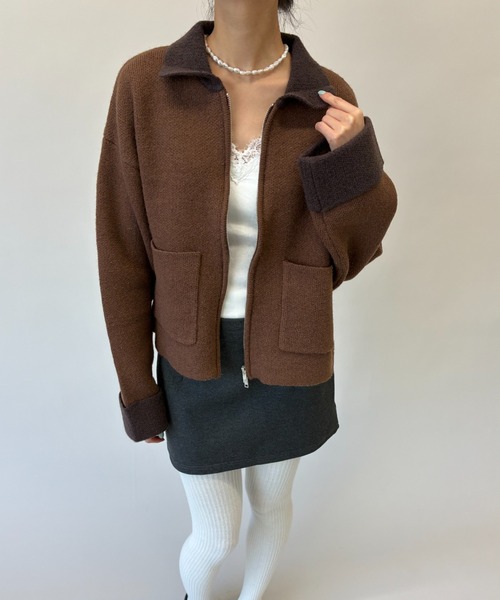 FUULLY STUDIO(フーリィーステューディオ)の「バイカラーニットZIPカーディガン(カーディガン/ボレロ・レディース・キャメル/アイボリー・FREE)」の22枚目の写真
