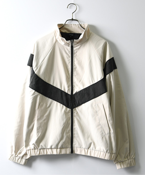 neos（ネオス）の「【neos】ビッグシルエット ピーチ起毛 ライン トラックジャケット（ナイロンジャケット・メンズ・アイボリー/カーキ/チャコールグレー・MEDIUM/LARGE）」の2枚目の写真