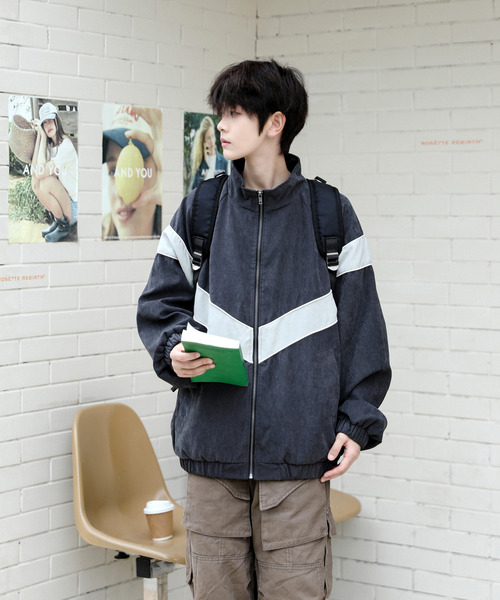 neos（ネオス）の「【neos】ビッグシルエット ピーチ起毛 ライン トラックジャケット（ナイロンジャケット・メンズ・アイボリー/カーキ/チャコールグレー・MEDIUM/LARGE）」の7枚目の写真