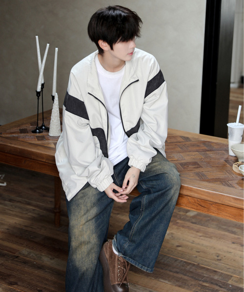 neos（ネオス）の「【neos】ビッグシルエット ピーチ起毛 ライン トラックジャケット（ナイロンジャケット・メンズ・アイボリー/カーキ/チャコールグレー・MEDIUM/LARGE）」の16枚目の写真