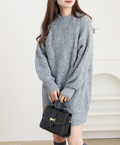 FUNALIVE(ファンアライブ)の「ラグランルーズ畦ニットミニワンピース(ワンピース・レディース・アイボリー/グレー/ブラウン・M)」の2枚目の写真