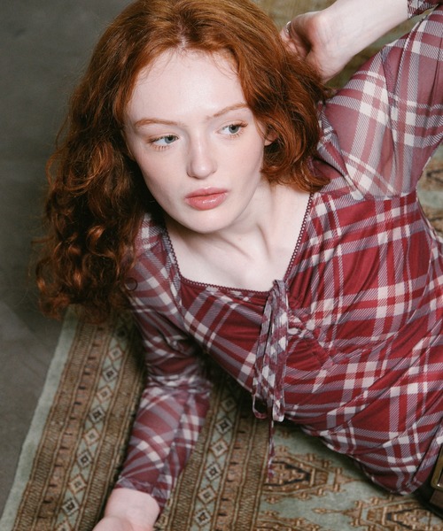 3.3 Field Trip （3.3フィールドトリップ）の「3.3 Field Trip／チェックリボンシアーロングスリーブ（Tシャツ/カットソー・レディース・ブラウン/ブラック/レッド・FREE）」の3枚目の写真