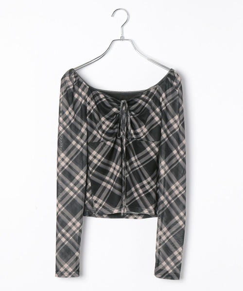 3.3 Field Trip （3.3フィールドトリップ）の「3.3 Field Trip／チェックリボンシアーロングスリーブ（Tシャツ/カットソー・レディース・ブラウン/ブラック/レッド・FREE）」の2枚目の写真