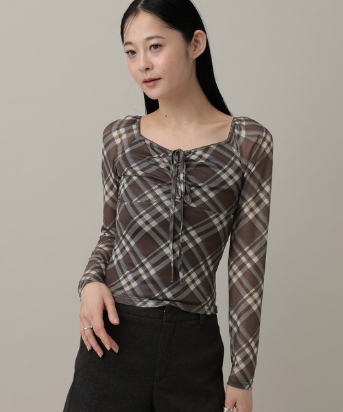 3.3 Field Trip （3.3フィールドトリップ）の「3.3 Field Trip／チェックリボンシアーロングスリーブ（Tシャツ/カットソー・レディース・ブラウン/ブラック/レッド・FREE）」の15枚目の写真