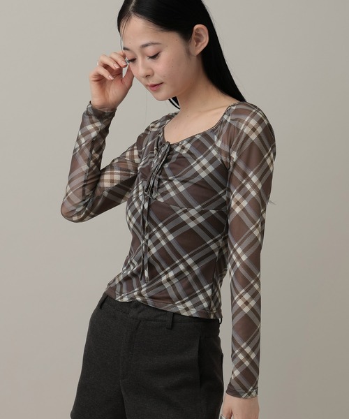 3.3 Field Trip （3.3フィールドトリップ）の「3.3 Field Trip／チェックリボンシアーロングスリーブ（Tシャツ/カットソー・レディース・ブラウン/ブラック/レッド・FREE）」の16枚目の写真