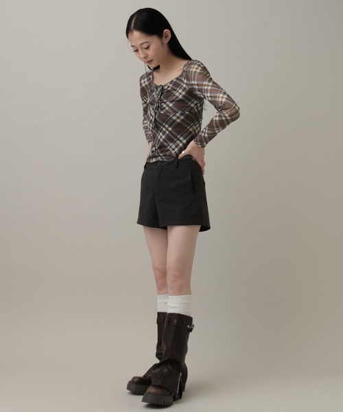 3.3 Field Trip （3.3フィールドトリップ）の「3.3 Field Trip／チェックリボンシアーロングスリーブ（Tシャツ/カットソー・レディース・ブラウン/ブラック/レッド・FREE）」の13枚目の写真