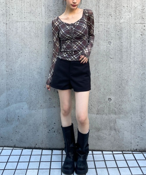 3.3 Field Trip （3.3フィールドトリップ）の「3.3 Field Trip／チェックリボンシアーロングスリーブ（Tシャツ/カットソー・レディース・ブラウン/ブラック/レッド・FREE）」の18枚目の写真