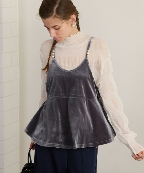 BONLECILL noir（ボンルシールノワール）の「【BONLECILL noir】パールデザインベロアキャミソールビスチェ（キャミソール・レディース・ブラック/チャコールグレー・FREE）」の14枚目の写真