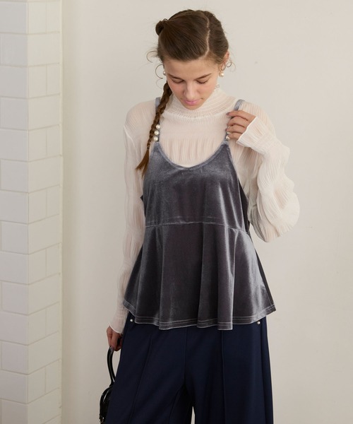 BONLECILL noir（ボンルシールノワール）の「【BONLECILL noir】パールデザインベロアキャミソールビスチェ（キャミソール・レディース・ブラック/チャコールグレー・FREE）」の16枚目の写真