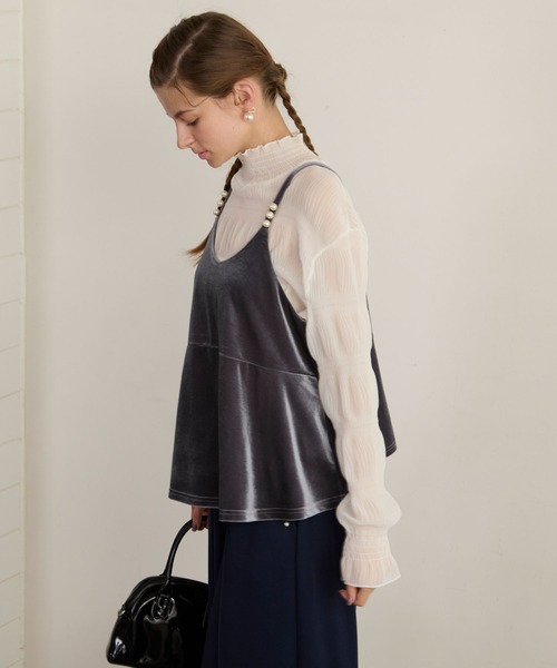 BONLECILL noir（ボンルシールノワール）の「【BONLECILL noir】パールデザインベロアキャミソールビスチェ（キャミソール・レディース・ブラック/チャコールグレー・FREE）」の17枚目の写真