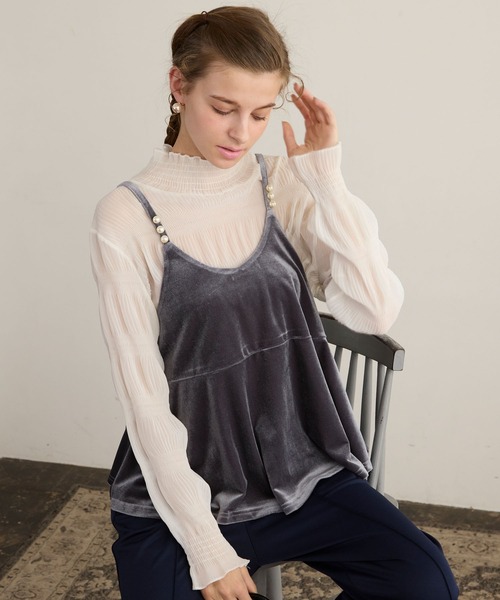 BONLECILL noir（ボンルシールノワール）の「【BONLECILL noir】パールデザインベロアキャミソールビスチェ（キャミソール・レディース・ブラック/チャコールグレー・FREE）」の20枚目の写真