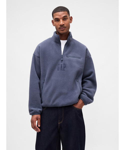 GAP　ギャップ　ハーフジップ　ボタンもある　スウェット　グレー　L フェード (U)ヴィンテージソフト ハーフジップアップ スウェットシャツ