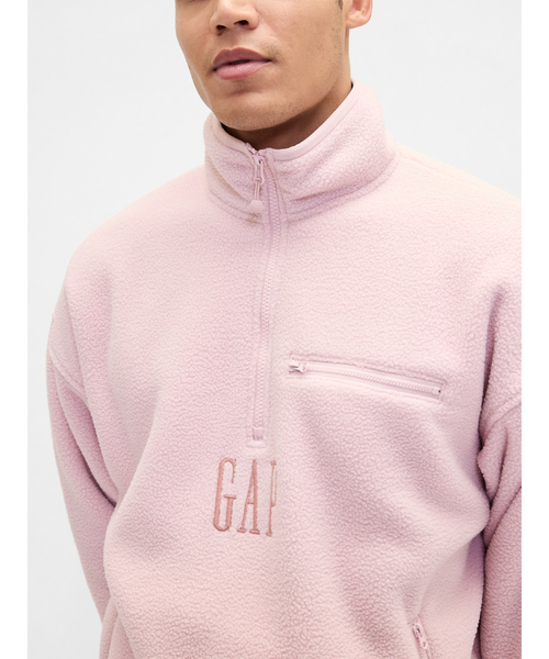 【新作新品未使用‼️】AloYogaハーフジップスウェットXS ライトココア セール】ボア オーバーサイズ ハーフジップ GAPロゴプルオーバー