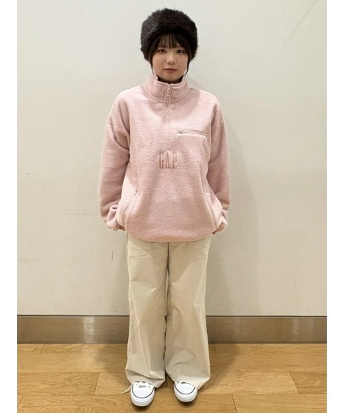 セール】ボア オーバーサイズ ハーフジップ GAPロゴプルオーバー