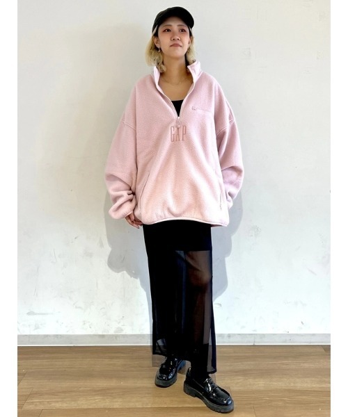 【新作新品未使用‼️】AloYogaハーフジップスウェットXS ライトココア セール】ボア オーバーサイズ ハーフジップ GAPロゴプルオーバー