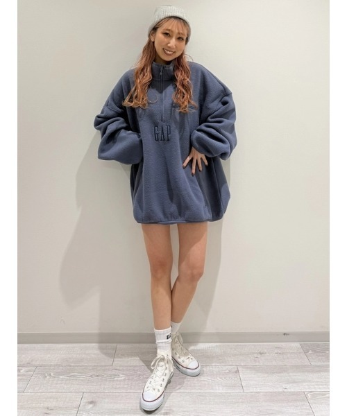 セール】ボア オーバーサイズ ハーフジップ GAPロゴプルオーバー