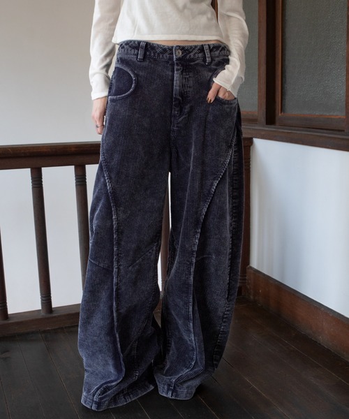 VACANCY（ヴァカンシー）の「ウォッシュ加工切替コーデュロイワイドパンツ/セットアップ（その他パンツ・レディース・ブラウン/ブルー・SMALL/MEDIUM/LARGE）」の6枚目の写真